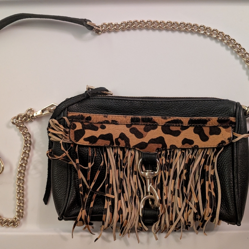 Leopard Print Black Leather Crossbody Bag